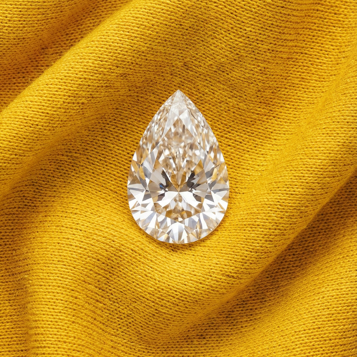 Pear Cut, Diamond, On A Gold Cloth, Focal Point Jewellery, Lab Grown