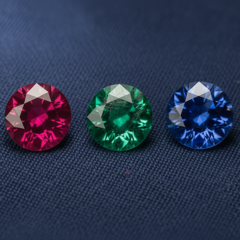 ruby sapphire and emerald calibrated gemstones focal point jewellery