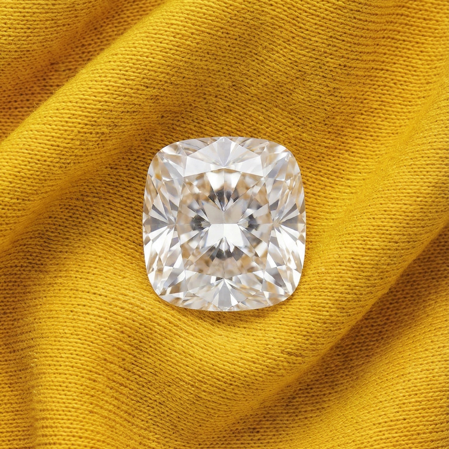 cushion Cut, Diamond, On A Gold Cloth, Focal Point Jewellery, Lab Grown