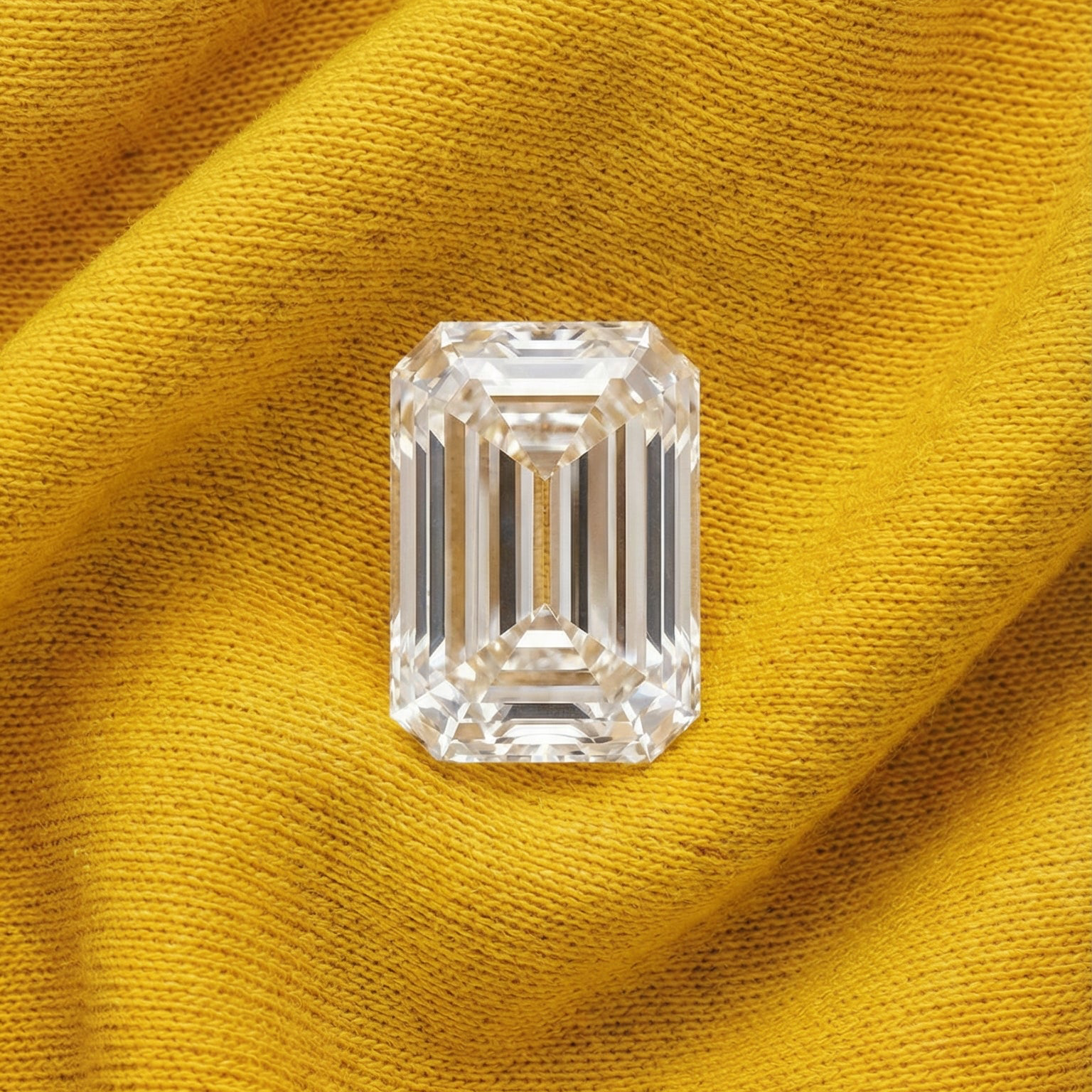 Emerald Cut, Diamond, On A Gold Cloth, Focal Point Jewellery, Lab Grown