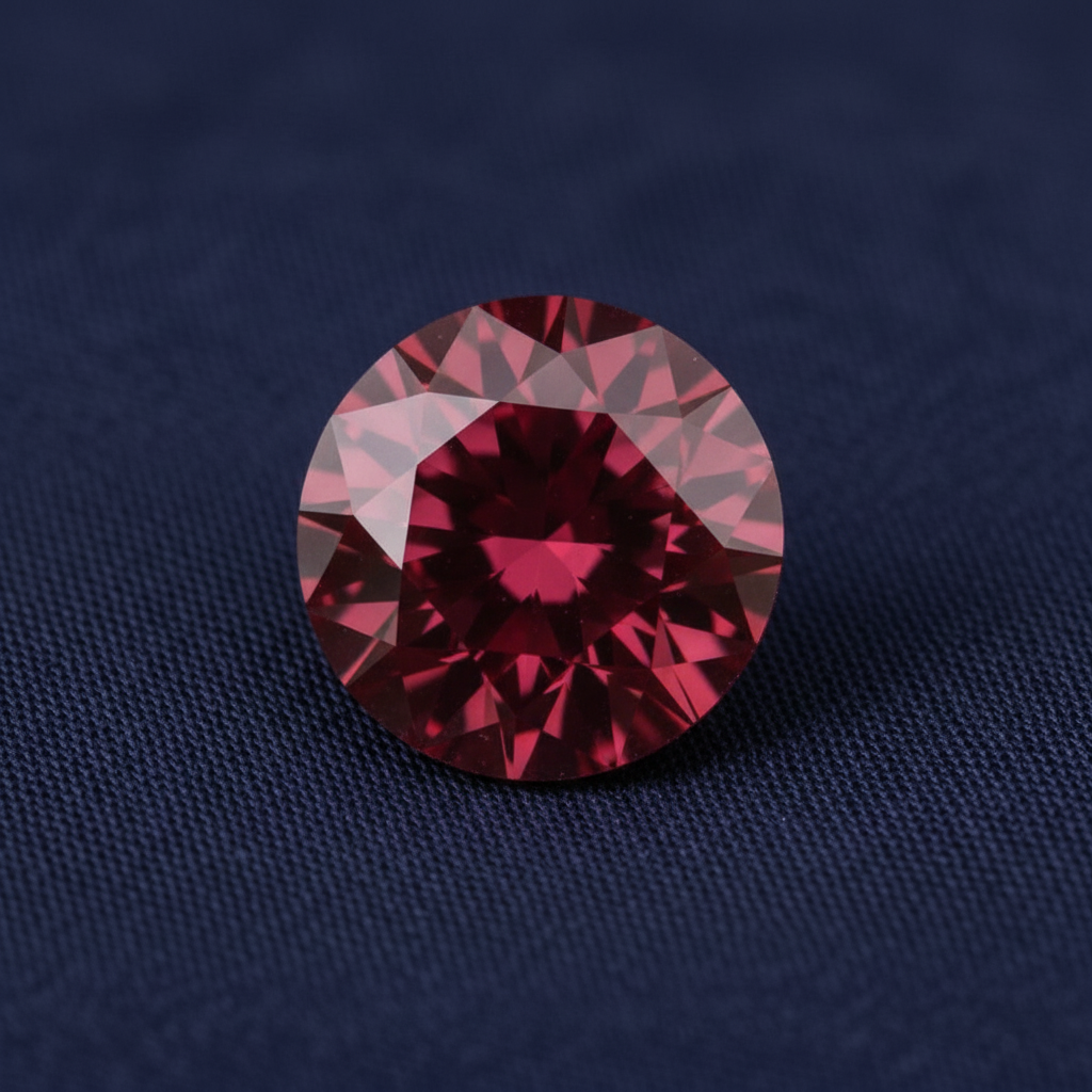 Red ruby gemstone on a dark blue textured background focal point jewellery